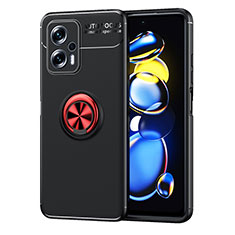Silikon Hülle Handyhülle Ultra Dünn Schutzhülle Tasche Flexible mit Magnetisch Fingerring Ständer SD1 für Xiaomi Redmi Note 11T Pro 5G Rot und Schwarz