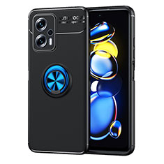 Silikon Hülle Handyhülle Ultra Dünn Schutzhülle Tasche Flexible mit Magnetisch Fingerring Ständer SD1 für Xiaomi Redmi Note 11T Pro+ Plus 5G Blau und Schwarz