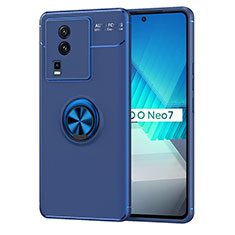 Silikon Hülle Handyhülle Ultra Dünn Schutzhülle Tasche Flexible mit Magnetisch Fingerring Ständer SD2 für Vivo iQOO Neo7 5G Blau