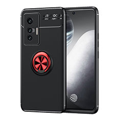 Silikon Hülle Handyhülle Ultra Dünn Schutzhülle Tasche Flexible mit Magnetisch Fingerring Ständer SD2 für Vivo X70 5G Rot und Schwarz