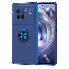 Silikon Hülle Handyhülle Ultra Dünn Schutzhülle Tasche Flexible mit Magnetisch Fingerring Ständer SD2 für Vivo X80 5G Blau