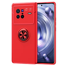 Silikon Hülle Handyhülle Ultra Dünn Schutzhülle Tasche Flexible mit Magnetisch Fingerring Ständer SD2 für Vivo X80 5G Rot