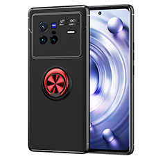Silikon Hülle Handyhülle Ultra Dünn Schutzhülle Tasche Flexible mit Magnetisch Fingerring Ständer SD2 für Vivo X80 5G Rot und Schwarz