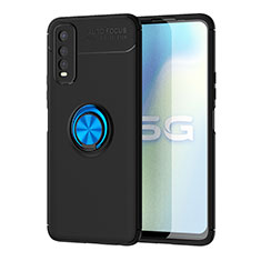 Silikon Hülle Handyhülle Ultra Dünn Schutzhülle Tasche Flexible mit Magnetisch Fingerring Ständer SD2 für Vivo Y50t Blau und Schwarz