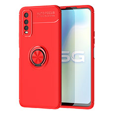Silikon Hülle Handyhülle Ultra Dünn Schutzhülle Tasche Flexible mit Magnetisch Fingerring Ständer SD2 für Vivo Y50t Rot