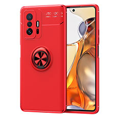Silikon Hülle Handyhülle Ultra Dünn Schutzhülle Tasche Flexible mit Magnetisch Fingerring Ständer SD2 für Xiaomi Mi 11T 5G Rot