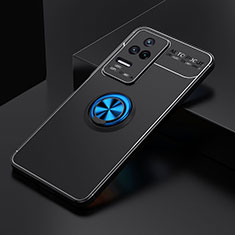 Silikon Hülle Handyhülle Ultra Dünn Schutzhülle Tasche Flexible mit Magnetisch Fingerring Ständer SD2 für Xiaomi Poco F4 5G Blau und Schwarz