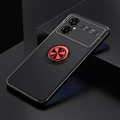 Silikon Hülle Handyhülle Ultra Dünn Schutzhülle Tasche Flexible mit Magnetisch Fingerring Ständer SD2 für Xiaomi Poco M4 5G Rot und Schwarz