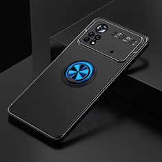 Silikon Hülle Handyhülle Ultra Dünn Schutzhülle Tasche Flexible mit Magnetisch Fingerring Ständer SD2 für Xiaomi Poco X4 Pro 5G Blau und Schwarz