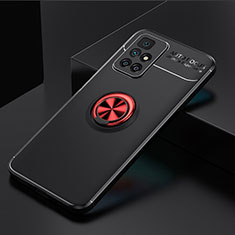 Silikon Hülle Handyhülle Ultra Dünn Schutzhülle Tasche Flexible mit Magnetisch Fingerring Ständer SD2 für Xiaomi Redmi 10 (2022) Rot und Schwarz
