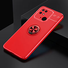 Silikon Hülle Handyhülle Ultra Dünn Schutzhülle Tasche Flexible mit Magnetisch Fingerring Ständer SD2 für Xiaomi Redmi 10 India Rot