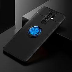 Silikon Hülle Handyhülle Ultra Dünn Schutzhülle Tasche Flexible mit Magnetisch Fingerring Ständer SD2 für Xiaomi Redmi 9 Prime India Blau und Schwarz