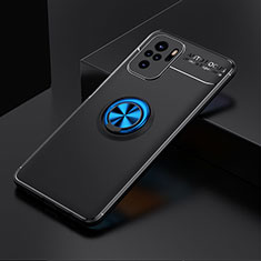 Silikon Hülle Handyhülle Ultra Dünn Schutzhülle Tasche Flexible mit Magnetisch Fingerring Ständer SD2 für Xiaomi Redmi Note 10 4G Blau und Schwarz