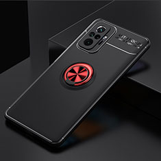 Silikon Hülle Handyhülle Ultra Dünn Schutzhülle Tasche Flexible mit Magnetisch Fingerring Ständer SD2 für Xiaomi Redmi Note 10 Pro 4G Rot und Schwarz