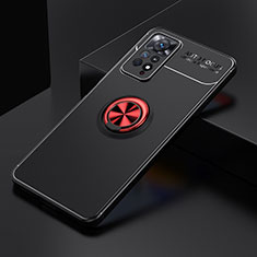 Silikon Hülle Handyhülle Ultra Dünn Schutzhülle Tasche Flexible mit Magnetisch Fingerring Ständer SD2 für Xiaomi Redmi Note 11 Pro 4G Rot und Schwarz