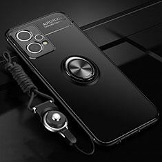Silikon Hülle Handyhülle Ultra Dünn Schutzhülle Tasche Flexible mit Magnetisch Fingerring Ständer SD3 für Realme 9 Pro+ Plus 5G Schwarz