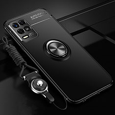 Silikon Hülle Handyhülle Ultra Dünn Schutzhülle Tasche Flexible mit Magnetisch Fingerring Ständer SD3 für Realme Q3 5G Schwarz