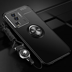 Silikon Hülle Handyhülle Ultra Dünn Schutzhülle Tasche Flexible mit Magnetisch Fingerring Ständer SD3 für Vivo iQOO Neo7 5G Schwarz