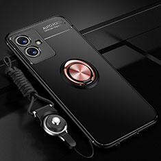 Silikon Hülle Handyhülle Ultra Dünn Schutzhülle Tasche Flexible mit Magnetisch Fingerring Ständer SD3 für Vivo T1 5G India Gold und Schwarz