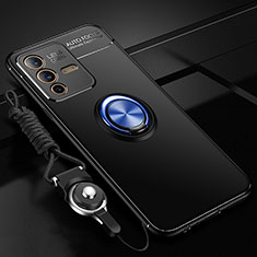 Silikon Hülle Handyhülle Ultra Dünn Schutzhülle Tasche Flexible mit Magnetisch Fingerring Ständer SD3 für Vivo V23 Pro 5G Blau und Schwarz