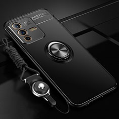 Silikon Hülle Handyhülle Ultra Dünn Schutzhülle Tasche Flexible mit Magnetisch Fingerring Ständer SD3 für Vivo V23 Pro 5G Schwarz