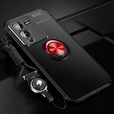 Silikon Hülle Handyhülle Ultra Dünn Schutzhülle Tasche Flexible mit Magnetisch Fingerring Ständer SD3 für Vivo V25 Pro 5G Rot und Schwarz