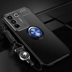 Silikon Hülle Handyhülle Ultra Dünn Schutzhülle Tasche Flexible mit Magnetisch Fingerring Ständer SD3 für Vivo V27 5G Blau und Schwarz