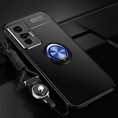 Silikon Hülle Handyhülle Ultra Dünn Schutzhülle Tasche Flexible mit Magnetisch Fingerring Ständer SD3 für Vivo X70 5G Blau und Schwarz