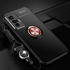 Silikon Hülle Handyhülle Ultra Dünn Schutzhülle Tasche Flexible mit Magnetisch Fingerring Ständer SD3 für Vivo X70 5G Gold und Schwarz