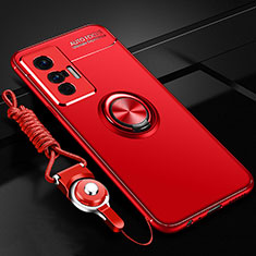 Silikon Hülle Handyhülle Ultra Dünn Schutzhülle Tasche Flexible mit Magnetisch Fingerring Ständer SD3 für Vivo X70 5G Rot