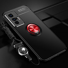 Silikon Hülle Handyhülle Ultra Dünn Schutzhülle Tasche Flexible mit Magnetisch Fingerring Ständer SD3 für Vivo X70 5G Rot und Schwarz