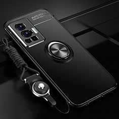Silikon Hülle Handyhülle Ultra Dünn Schutzhülle Tasche Flexible mit Magnetisch Fingerring Ständer SD3 für Vivo X70 Pro 5G Schwarz