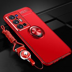 Silikon Hülle Handyhülle Ultra Dünn Schutzhülle Tasche Flexible mit Magnetisch Fingerring Ständer SD3 für Vivo X70 Pro+ Plus 5G Rot