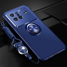 Silikon Hülle Handyhülle Ultra Dünn Schutzhülle Tasche Flexible mit Magnetisch Fingerring Ständer SD3 für Vivo X80 5G Blau