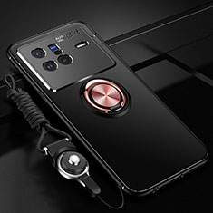 Silikon Hülle Handyhülle Ultra Dünn Schutzhülle Tasche Flexible mit Magnetisch Fingerring Ständer SD3 für Vivo X80 5G Gold und Schwarz