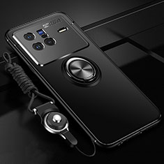Silikon Hülle Handyhülle Ultra Dünn Schutzhülle Tasche Flexible mit Magnetisch Fingerring Ständer SD3 für Vivo X80 5G Schwarz