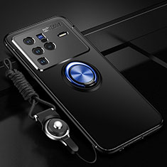 Silikon Hülle Handyhülle Ultra Dünn Schutzhülle Tasche Flexible mit Magnetisch Fingerring Ständer SD3 für Vivo X80 Pro 5G Blau und Schwarz