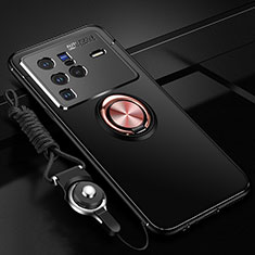 Silikon Hülle Handyhülle Ultra Dünn Schutzhülle Tasche Flexible mit Magnetisch Fingerring Ständer SD3 für Vivo X80 Pro 5G Gold und Schwarz