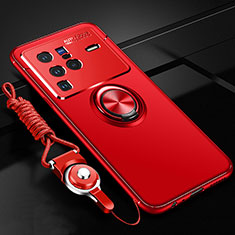 Silikon Hülle Handyhülle Ultra Dünn Schutzhülle Tasche Flexible mit Magnetisch Fingerring Ständer SD3 für Vivo X80 Pro 5G Rot