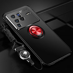 Silikon Hülle Handyhülle Ultra Dünn Schutzhülle Tasche Flexible mit Magnetisch Fingerring Ständer SD3 für Vivo X80 Pro 5G Rot und Schwarz