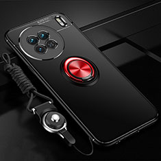 Silikon Hülle Handyhülle Ultra Dünn Schutzhülle Tasche Flexible mit Magnetisch Fingerring Ständer SD3 für Vivo X90 5G Rot und Schwarz