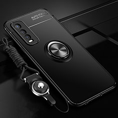 Silikon Hülle Handyhülle Ultra Dünn Schutzhülle Tasche Flexible mit Magnetisch Fingerring Ständer SD3 für Vivo Y50t Schwarz