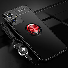 Silikon Hülle Handyhülle Ultra Dünn Schutzhülle Tasche Flexible mit Magnetisch Fingerring Ständer SD3 für Vivo Y55s 5G Rot und Schwarz