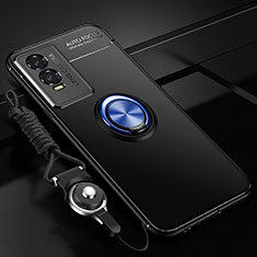 Silikon Hülle Handyhülle Ultra Dünn Schutzhülle Tasche Flexible mit Magnetisch Fingerring Ständer SD3 für Vivo Y76s 5G Blau und Schwarz