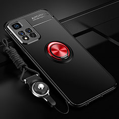 Silikon Hülle Handyhülle Ultra Dünn Schutzhülle Tasche Flexible mit Magnetisch Fingerring Ständer SD3 für Xiaomi Mi 11i 5G (2022) Rot und Schwarz