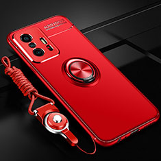 Silikon Hülle Handyhülle Ultra Dünn Schutzhülle Tasche Flexible mit Magnetisch Fingerring Ständer SD3 für Xiaomi Mi 11T 5G Rot