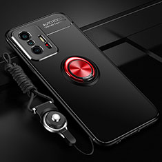 Silikon Hülle Handyhülle Ultra Dünn Schutzhülle Tasche Flexible mit Magnetisch Fingerring Ständer SD3 für Xiaomi Mi 11T 5G Rot und Schwarz