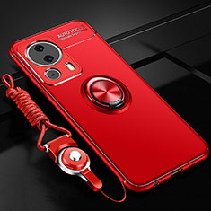 Silikon Hülle Handyhülle Ultra Dünn Schutzhülle Tasche Flexible mit Magnetisch Fingerring Ständer SD3 für Xiaomi Mi 12 Lite NE 5G Rot