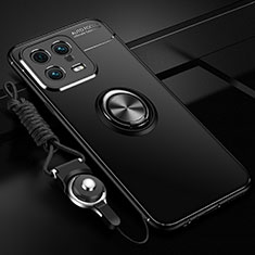 Silikon Hülle Handyhülle Ultra Dünn Schutzhülle Tasche Flexible mit Magnetisch Fingerring Ständer SD3 für Xiaomi Mi 13 Pro 5G Schwarz
