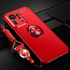 Silikon Hülle Handyhülle Ultra Dünn Schutzhülle Tasche Flexible mit Magnetisch Fingerring Ständer SD3 für Xiaomi Mi Mix 4 5G Rot